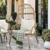 DWVO Narrow Egg Chair Wicker, Patio Rattan Basket Chair with 370lbs Capacity Outdoor Indoor Egg Chairs with Stand & Cushion Cocoon Chair for Bedroom, Patio, Balcony, Beige DWVO