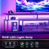 Huuger TV Stand for 65, 70, 75 Inch TV, Entertainment Center with Power Outlets and LED Lights, TV Console for Living Room, Media Console with Drawers and Shelves, Rustic Brown Huuger