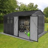 Jintop 10x12 FT Metal Garden Sheds,Outdoor Storage Shed with Waterproof Roofs and Lockable Doors,Clearance Tool House w/Punched Vents,Aluminum Frames Box for Storing Bicycles,Lawnmowers,Dark-Grey Jintop