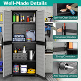 LOKO 68” Plastic Storage Cabinet, Vertical Storage Shelving Unit with Lockable Double Doors & Adjustable Shelves, Utility PP Garage Storage Organizer for Office, Basement and Laundry Room, Grey LOKO