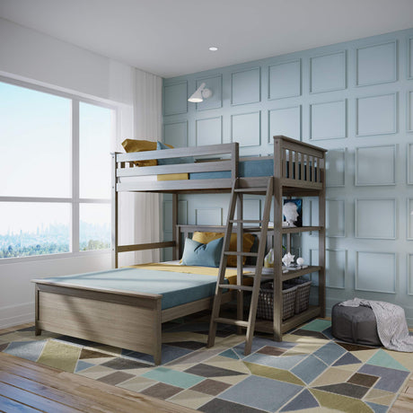 Max & Lily L Shape Twin over Full Bunk Bed with Bookcase, Clay Max & Lily