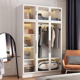 Homsee 5-Tier LED Bookshelf with Glass Doors and Hanging Bar, White Storage Cabinet Homsee