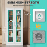 Metal Storage Cabinet with Lock and Glass Doors,Glass Display Cabinet,67" Tall White Storage Cabinets,Locking Curio Cabinets with 5 Shelves for Collectibles,Home,Office,Living Room SISESOL