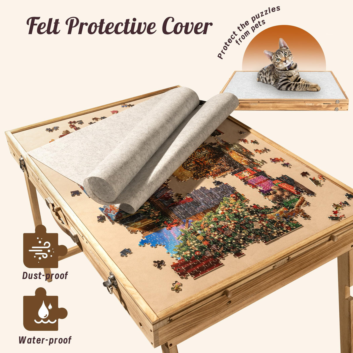 Sancallie Jigsaw Puzzle Table Storage Portable Folding Tilting Table with 5 Drawer for 1500 pcs Play Table with Non-Slip Surface Mat & Dust-proof Cover for Adults Kids Boy Girl Gift for Puzzle Amateur Sancallie