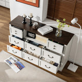 EnHomee 8 Drawers Dresser with Power Outlets and LED Lights,55" W Rustic Wooden Dressers & Chests of Drawers for Bedroom, Hallway, Closet, White, 55" W x 34.5" H x 15.7" D EnHomee