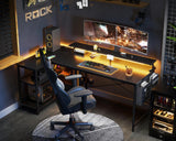 ODK 66 Inch Gaming Desk with USB Charging Ports and LED Lights, Reversible L Shaped Computer Desk with Storage Shelves & Monitor Stand, Corner Gamer Desk Table with Power Outlets, Carbon Fiber Black ODK