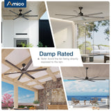 Amico Ceiling Fans without Lights, 72 inch Industrial Indoor/Outdoor Ceiling Fan with Remote Control, Reversible, 6 Blades, Noiseless, Black Ceiling Fan for Patio, Porch, Garage, shop, Farmhouse Amico