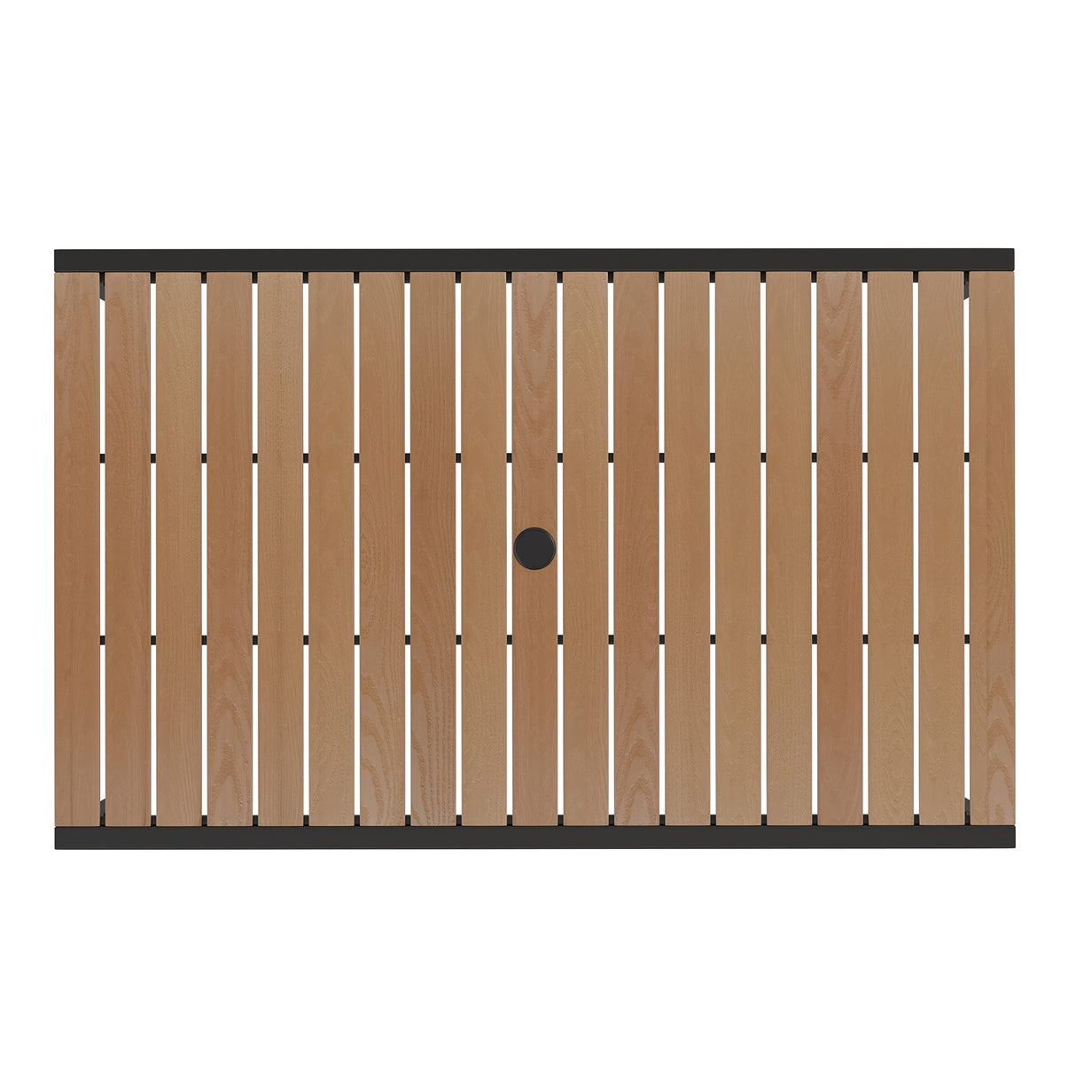 Merrick Lane Calle Patio Dining Set - Five Piece Set - Synthetic Teak Poly Slats - 30" x 48" Steel Framed Table with Umbrella Hole - 4 Club Chairs Merrick Lane