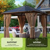 Aoxun 10' x 10' Gazebo Single Polycarbonate Top, Outdoor Polycarbonate Frame Permanent Pergolas with Curtains and Netting, for Patios, Parties, Backyards, Gardens and Lawns Aoxun