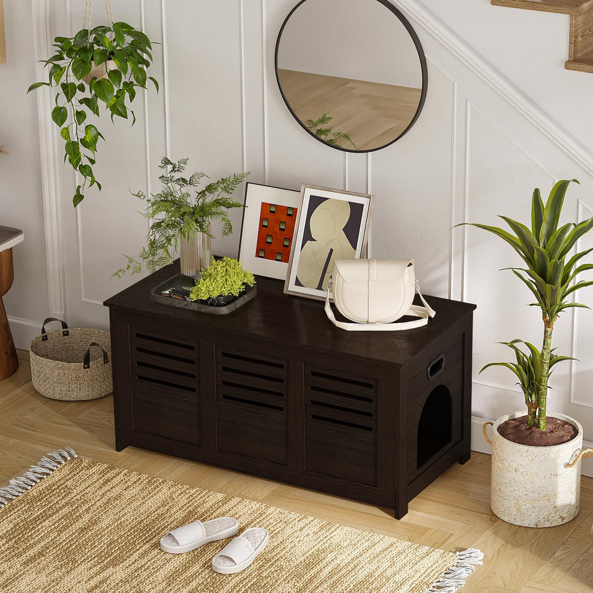 DINZI LVJ Litter Box Enclosure, Flip Top Litter Box Furniture, Hidden Cat Washroom, Wooden Cat House, End Table, 39.4" L x 19.7" W x 19.7" H, Good Ventilation, Easy to Assemble, Espresso DINZI LVJ