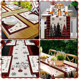Patelai 7 Pcs Christmas Table Runner and Placemats Set Merry Christmas Buffalo Plaid Table Runner Xmas Placemats Red Black for Holiday Kitchen Dining Room Decor Party Wedding Decoration Patelai