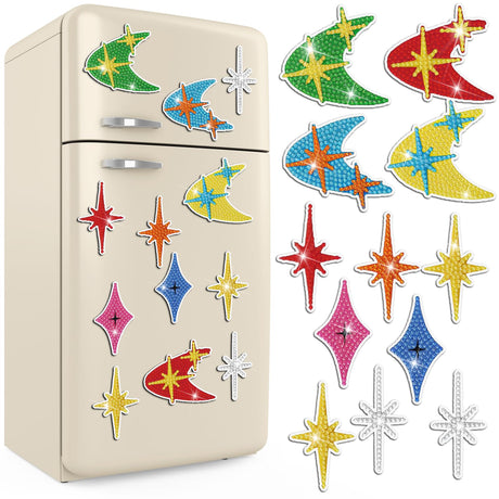 Hoolerry 12 Pcs Midcentury Modern Fridge Magnets Retro Atomic Stars Diamond Painting Magnets Vintage Celestial Diamond Art for 1960s 50s Home Office MCM Decoration Hoolerry