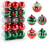 30PCS Christmas Balls Ornaments - 2.36" Red Green White Xmas Balls Decoration, Shatterproof Christmas Balls Ornaments for Christmas Tree, Painting & Glittering Hanging Ball for Party Event(Style-25) AWSL