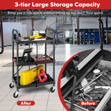 S AFSTAR 3-Tier Folding Tool Cart on Wheels, Rolling Tool Storage Organizer Cart W/Universal Wheels & Handrails, Portable Utility Cart, Collapsible Service Cart for Garage Warehouse Home S AFSTAR