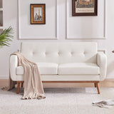 HUIMO 60'' Loveseat Sofa, Mid Century Modern Love Seat Couches for Living Room, Upholstered Love Seats Furniture with Solid Frame Button Tufted Small Couch for Bedroom Office Apartment (White) HUIMO