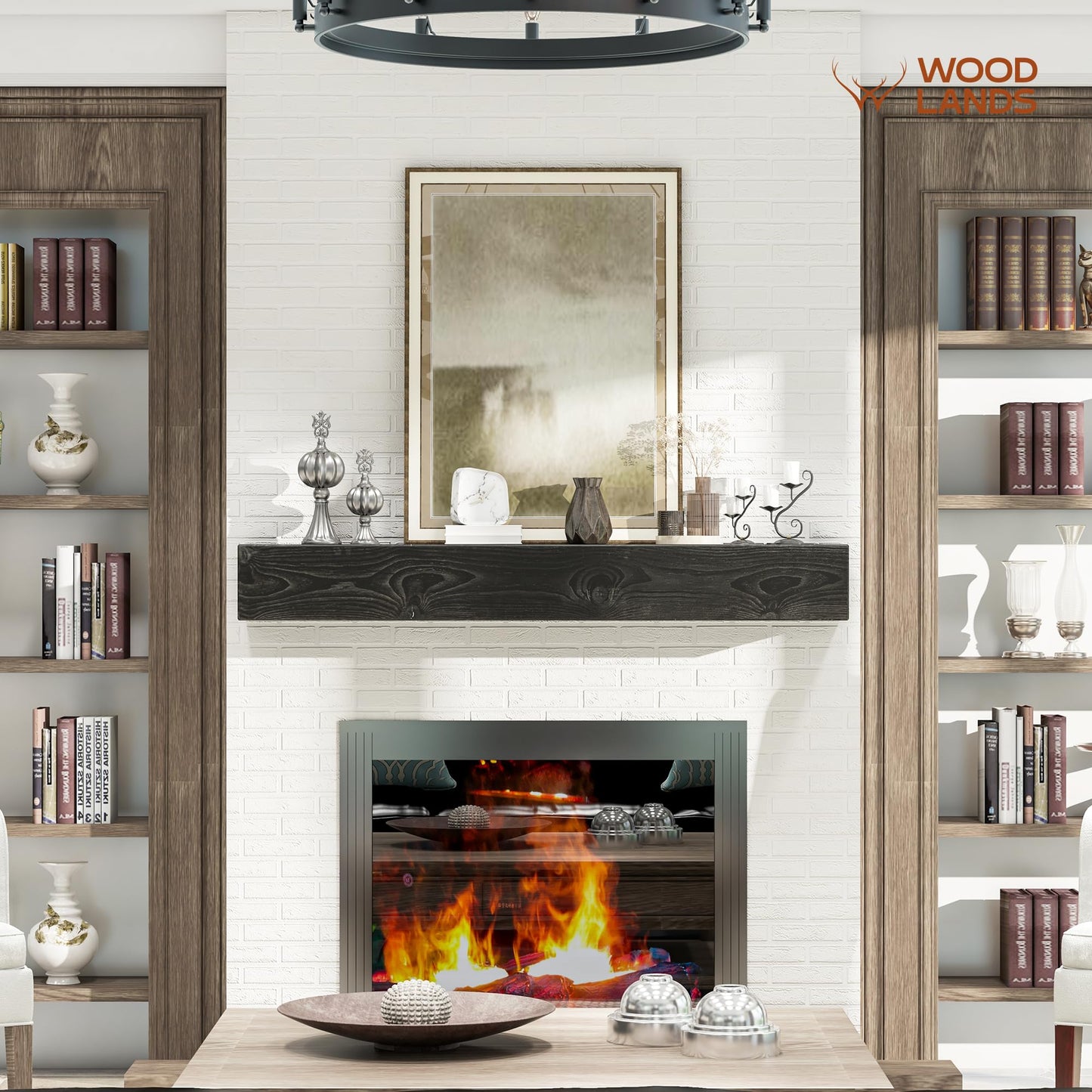 Woodlands-USA 48 Floating Fireplace Mantel Wood Shelf, Rustic Mantels For Over Fireplace, 48 Inches Wall Mounted Handcrafted Mantle Shelf - 48 X 8 X 5 Fireplace Mantel Shelves, Farmhouse Charcoal Gray