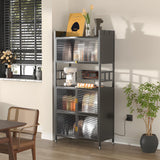 REENLIV 5-Tier Bakers Rack with Power Outlet, Microwave Stand, Bread Rack,Coffee Stand, Baker's Rack with Rolling Wheels and 4 Hooks, Kitchen Shelves for Spices, Pots and Pans,Black REENLIV