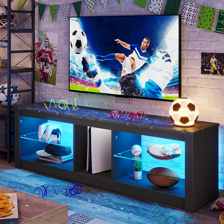 Bestier Entertainment Center LED Gaming TV Stand for 55+ Inch TV Adjustable Glass Shelves 22 Dynamic RGB Modes TV Cabinet Game Console PS4, Black Marble Bestier