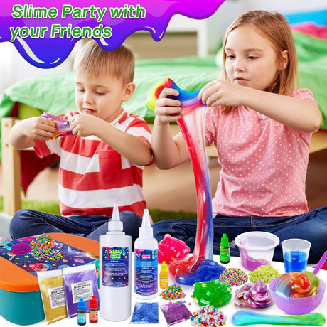 YOPINSAND Galaxy Slime Kit for Girls, DIY Slime Making Kit, Glimmer Crunchy, Butter, Foam, Glow in The Dark Slime with Add-ins, Foam Balls, Charms, Glitters, Party Favors Gift Toys for Kids 6-12 YOPINSAND