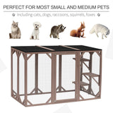 PawHut Outdoor Cat House, Catio Wooden Feral Cat Shelter, Cat Cage with Platforms, Large Enter Door, Weather Protection Asphalt Roof, 71" L, Brown PawHut