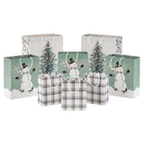 Hallmark Christmas Gift Bag Assortment (8 Bags: 3 Small 6", 3 Medium 9", 2 Large 13") White and Sage Green with Rustic Snowman, Plaid, Evergreen Tree for Christmas, Winter Weddings, Birthdays Hallmark