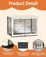 Megidok Wooden Dog Crate Furniture with Cushion,Large Dog Crate End Table with Tray, Double Doors Kennels Indoor (37" L*25" W*26" H, Marble White) Megidok