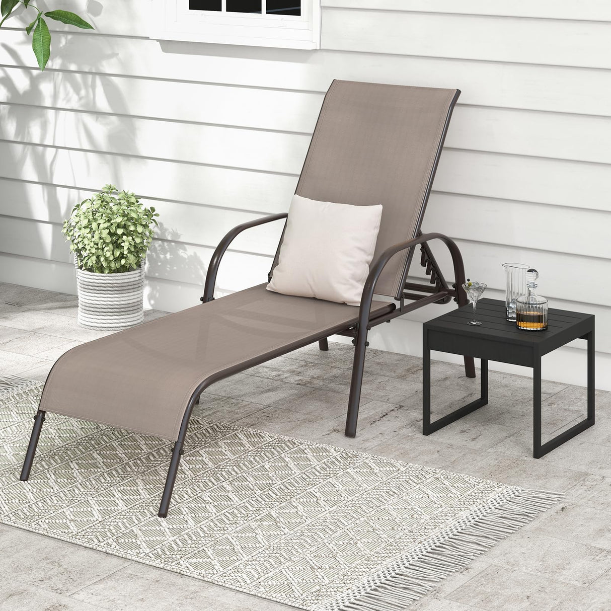 Giantex 2 Pack Patio Lounge Chair, Outdoor Chaise Lounge with 5 Adjustable Backrest, Sturdy Steel Frame, Sunbathing Recliner, Beach Chair, Tanning Chair for Outside, Yard, Balcony, Pool Chairs, Brown Giantex