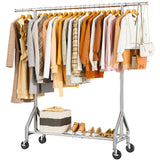 HYSEYY Heavy Duty Clothes Rack Load 450 LBS, Metal Garment Rack, Standing Rolling Clothing Rack for Hanging Clothes with Sturdy Wheels & Shelves, Portable Closet Wardrobe Rack,Sliver HYSEYY