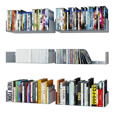 Wallniture Bali White U Shape Floating Shelves for Wall, CD DVD Storage Shelves and Metal Bookshelf Set of 6 Wallniture