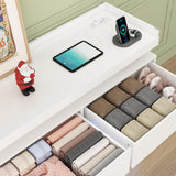 Hlivelood 9 Drawer Dresser with Power Outlet & LED Light, Modern Chest of Drawers for Closet Modern Large Dresser Organizer Cabinet for Bedroom, Living Room, White Hlivelood