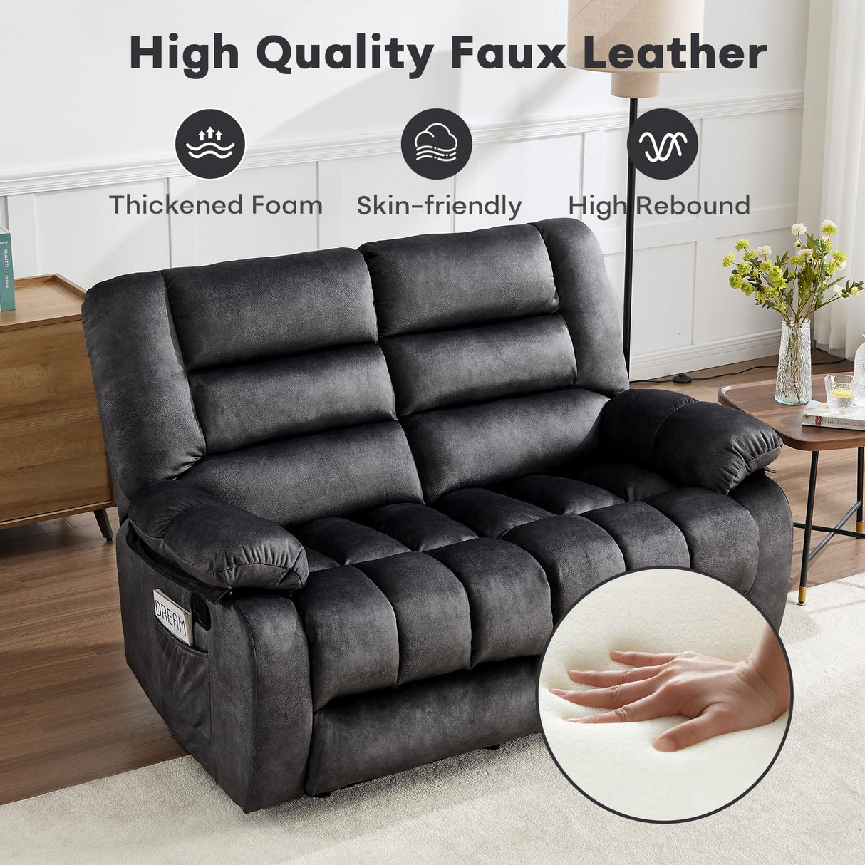 ANJ Manual Recliner Loveseat Sofa, Modern Reclining Sofa with Overstuffed Arms for Living Room, Bedroom,Grey ANJ