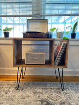 Table For Record Player Stand Cabinet MCM Mid Century Modern with Hairpin Legs WoodArtSupply
