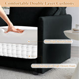 76.7" Deep Seat Sectional Cloud Sofa with 2 Ottomans & Soft Pillows, Loveseat Modular Couch for Living Room, Apartment, Small Space, Black Chenille Tmsan