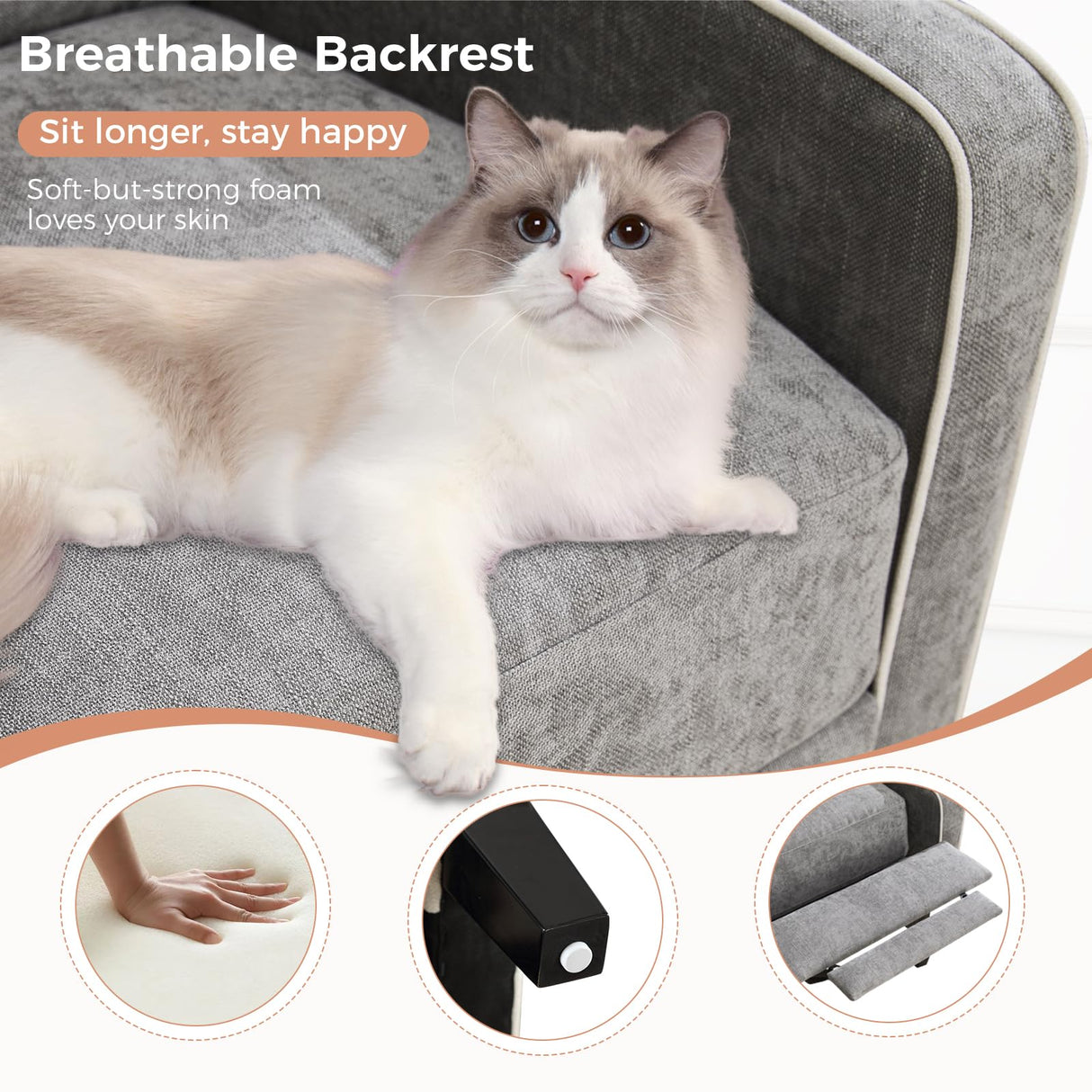 ANJ Push Back Recliner Chair, Soft Fabric Lounge Armchair,Wingback Recliner Single Sofa Chair with Steel-Reinforced Frame，Adjustable Pushback Chair for Living Room, Grey ANJ