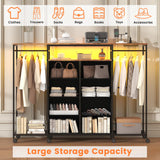 Frmobepts 59.1" W Dresser for Bedroom with Hanging Rack, 8 Drawer Dresser with LED Lights & Charging Station, Fabric Dressers with Portable Wheels,Metal Frame, Wooden Top (Rustic Brown) Frmobepts