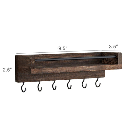 Mkono Key Holder for Wall 9.5" x 3.5" x 2.5" Small Rustic Wood Key Rack with 6 Hooks Decorative Display Keys Hanger Organizer for Entryway Living Room Bedroom Bathroom Office Home Decor