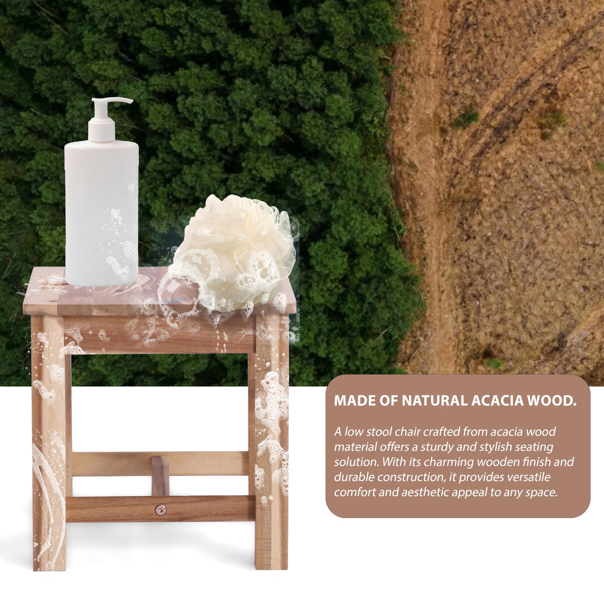 VICTORY RELAX 12 Inch Wooden Step Stool, Small Nature Beach Chair Under Desk, Indoor Acacia Wood Short Footstool for Living Room, Kitchen, Bathroom VICTORY RELAX