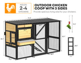 TRYKERPET Chicken Coop for 2-4 Chickens, Three-Sided Wooden Chicken Coop, Chicken House with Nesting Box, 5 Doors, Pull-Out Tray, Suitable for Backyard, Black&Yellow TRYKERPET