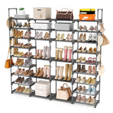 ROJASOP Large Shoe Rack Organizer for Entryway Closet 64-68 Pairs 9-Tier Heavy Duty Tall Garage Shoe Rack Shoe Shelf Shoes Storage with 18 Pcs Removable Side Hooks for Bedroom and Garage Grey ROJASOP
