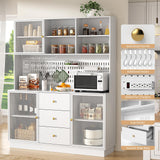 VOWNER Large Kitchen Hutch Cabinet with 3 Metal Doors & Pegboard, Pantry Storage Cabinet with Cup Holder & Power Outlet, Freestanding Cupboard for Kitchen, Dining Room (White) VOWNER