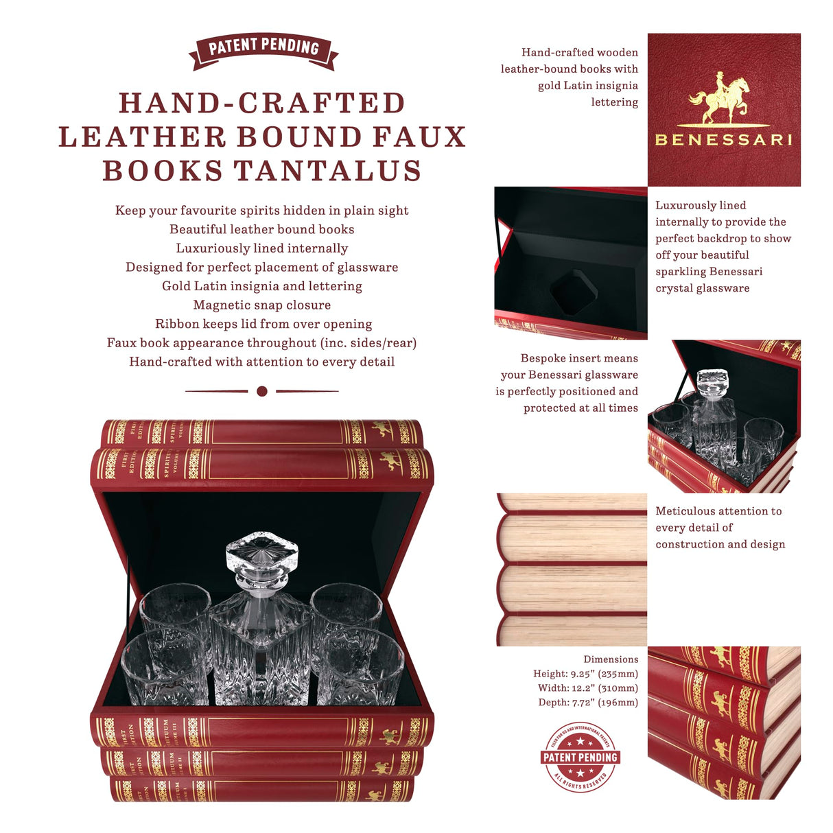 BENESSARI Whiskey Decanter Gift Set - Fake Book Tantalus Bourbon Cocktail Glasses Set of 4, Crystal Scotch Whiskey Glasses, Old Fashioned Liquor Men Gift, Bar, Kitchen Decor, Whisky Glass Sets BENESSARI