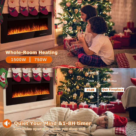 Vitesse 50 inch Ultra-Thin Electric Fireplace in-Wall Recessed and Wall Mounted Linear Fireplace Heater with Multicolor Flame,Timer,Low Noise,750/1500W,Touch Screen & Remote Control(50’’) VITESSE