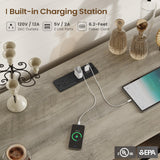 DICTAC Farmhouse 6 Drawers Dresser with Charging Station, LED Dresser with 2 Sliding Doors, Wood Wide Chest of Drawers, Storage Dressers Organizer for Bedroom, Living Room, Rustic Oak DICTAC