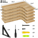 Fixwal Corner Floating Shelves, Wall Mounted Corner Shelf Set of 5, Rustic Wood Wall Shelves for Bathroom, Kitchen, Bedroom or Living Room (Carbonized Black) Fixwal