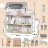 Wooden Dream Playhouse with Balcony, Doll House for Kids with Furniture, DIY Pretend Dolls Play House Toy, Girls Dollhouses Toys with 12 PCS Accessories, Birthday Gifts for Boys & Girls Ages 3+ touch us