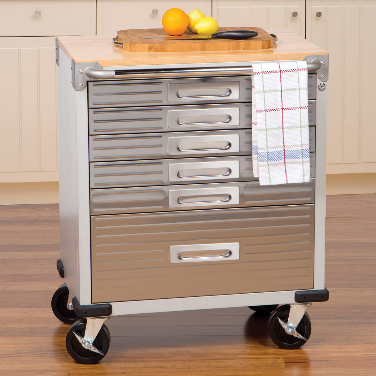 Seville Classics UltraHD Heavy Duty Rolling Cabinet Workbench Table w/Solid Wood Top, Workstation for Garage, Office, Workshop, Granite, 6-Drawer (28" W x 18" D Seville Classics