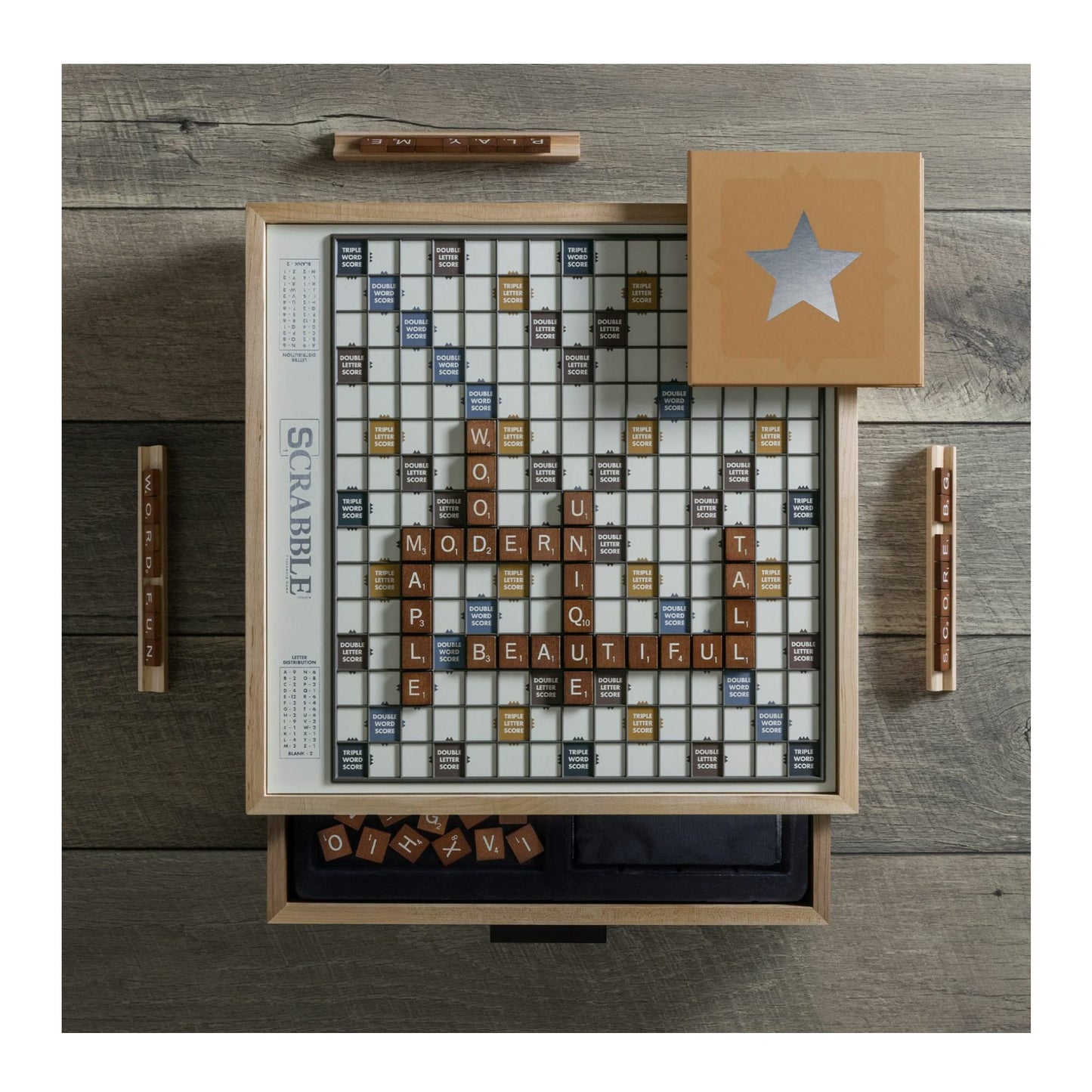 WS Game Company Scrabble Luxe Maple Edition with Rotating Solid Wood Cabinet - WoodArtSupply