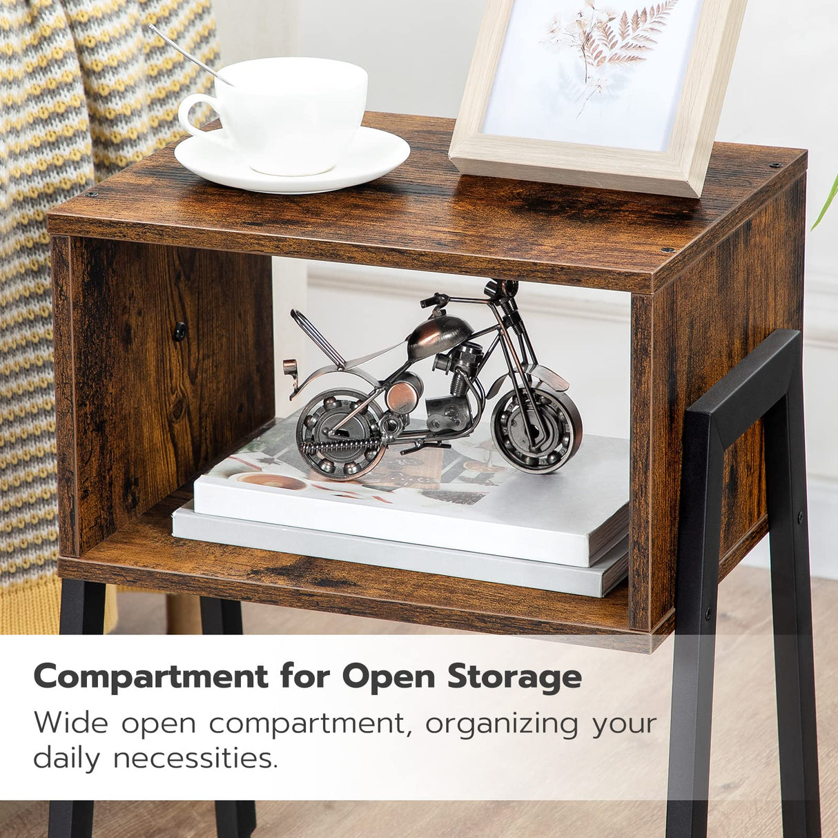 HOOBRO Nightstands Set of 2, Stackable End Table, Side Table, Bedside Tables with Open Storage Shelf, for Bedroom, Living Room, Rustic Brown BF38BZP201 HOOBRO