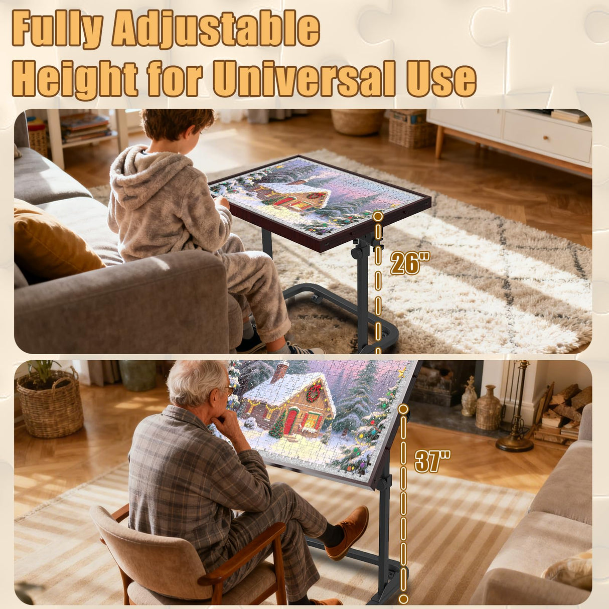 Jigsaw Puzzle Table 1500 Pieces,Adjustable Height&Up Puzzle Board with Cover and 4 Drawers,Puzzle Tables for Adults,Puzzle Board with Cover with Legs for Puzzle Doer(Coffee Color) RAGOZONERY