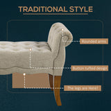 HOMCOM Traditional Style End of Bed Bench, Upholstered Entryway Bench with Button Tufted and Rounded Arm, Beige HOMCOM
